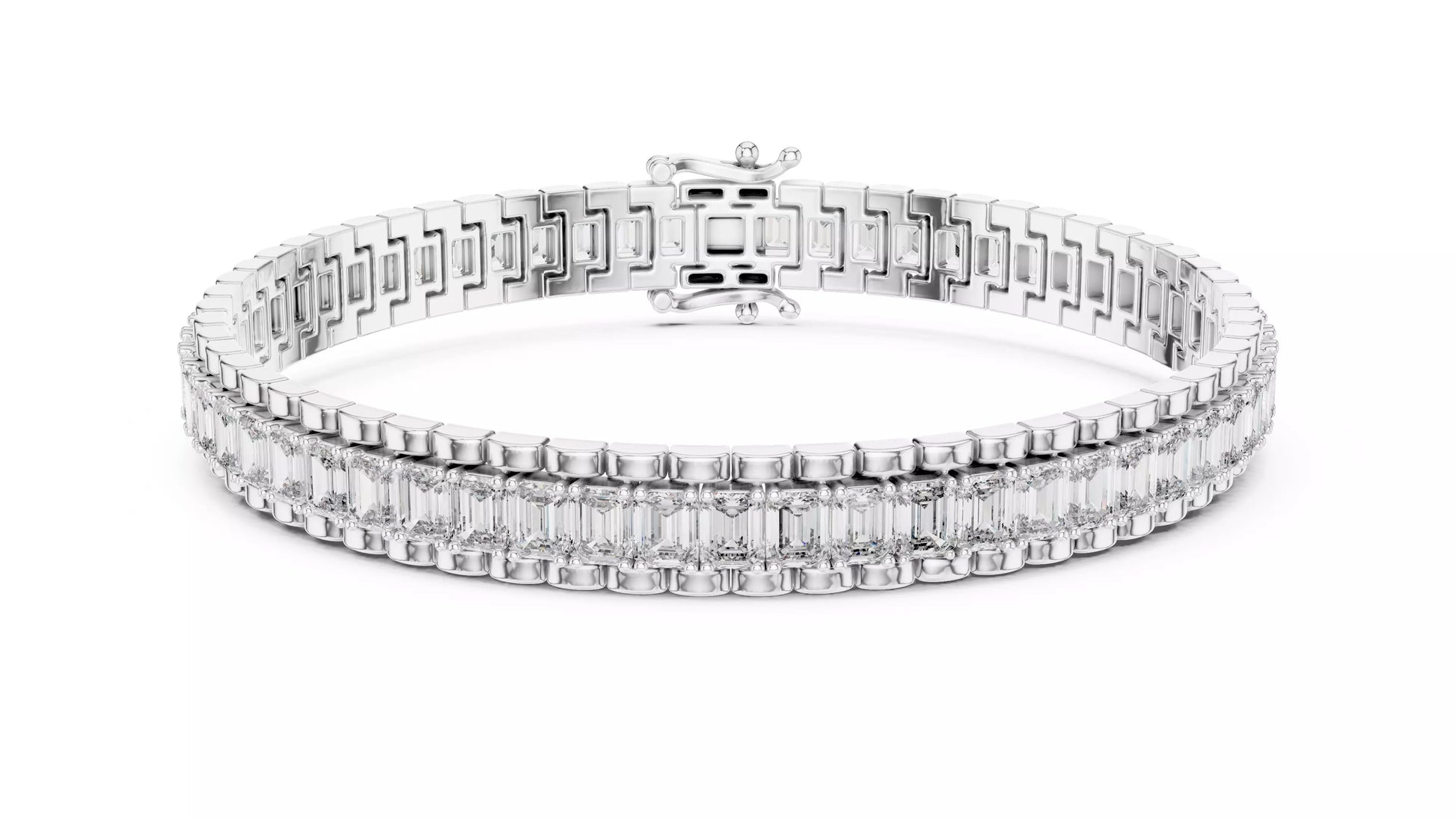WHITE GOLD LAB-GROWN DIAMOND TENNIS BRACELET FEATURING EMERALD-CUT VVS–VS+ D–F DIAMONDS IN PRONG SETTING AND SECURE CLASP #WHITE GOLD