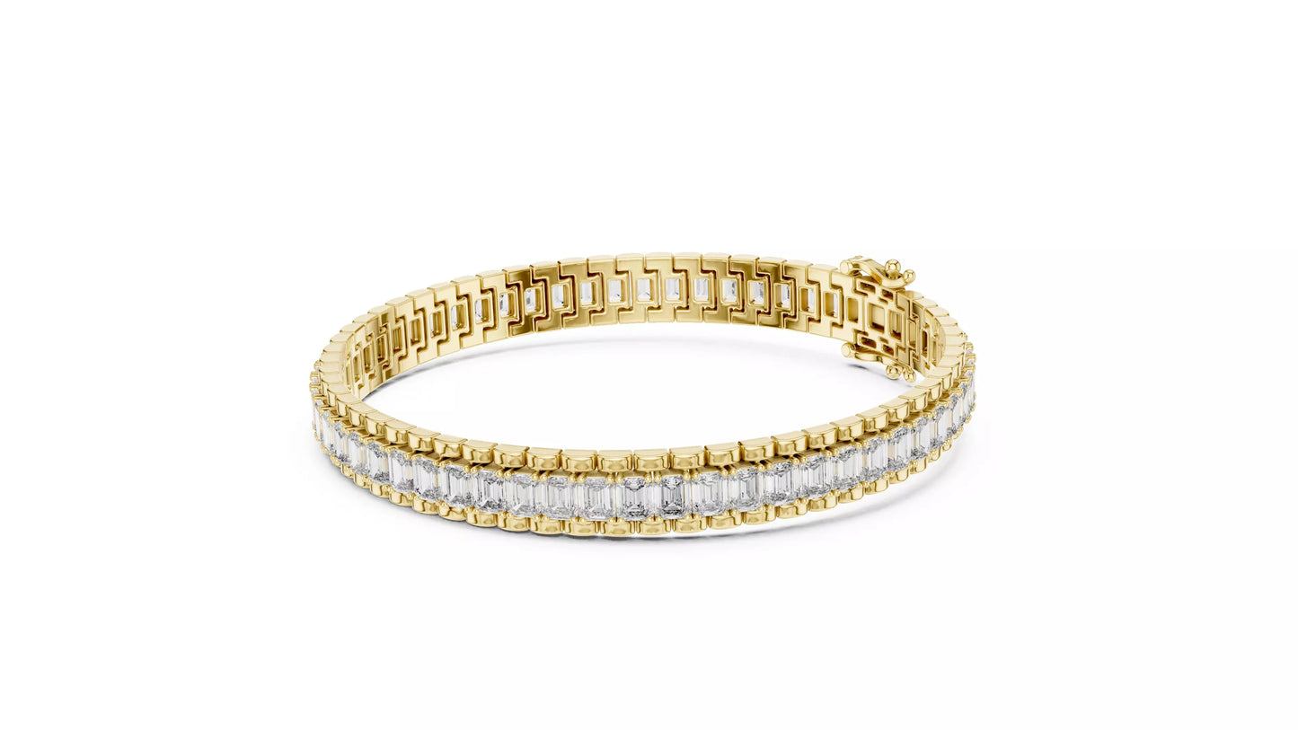 YELLOW GOLD LAB-GROWN DIAMOND TENNIS BRACELET WITH CONTINUOUS ROW OF EMERALD-CUT VVS–VS+ D–F DIAMONDS IN PRONG SETTING #YELLOW GOLD