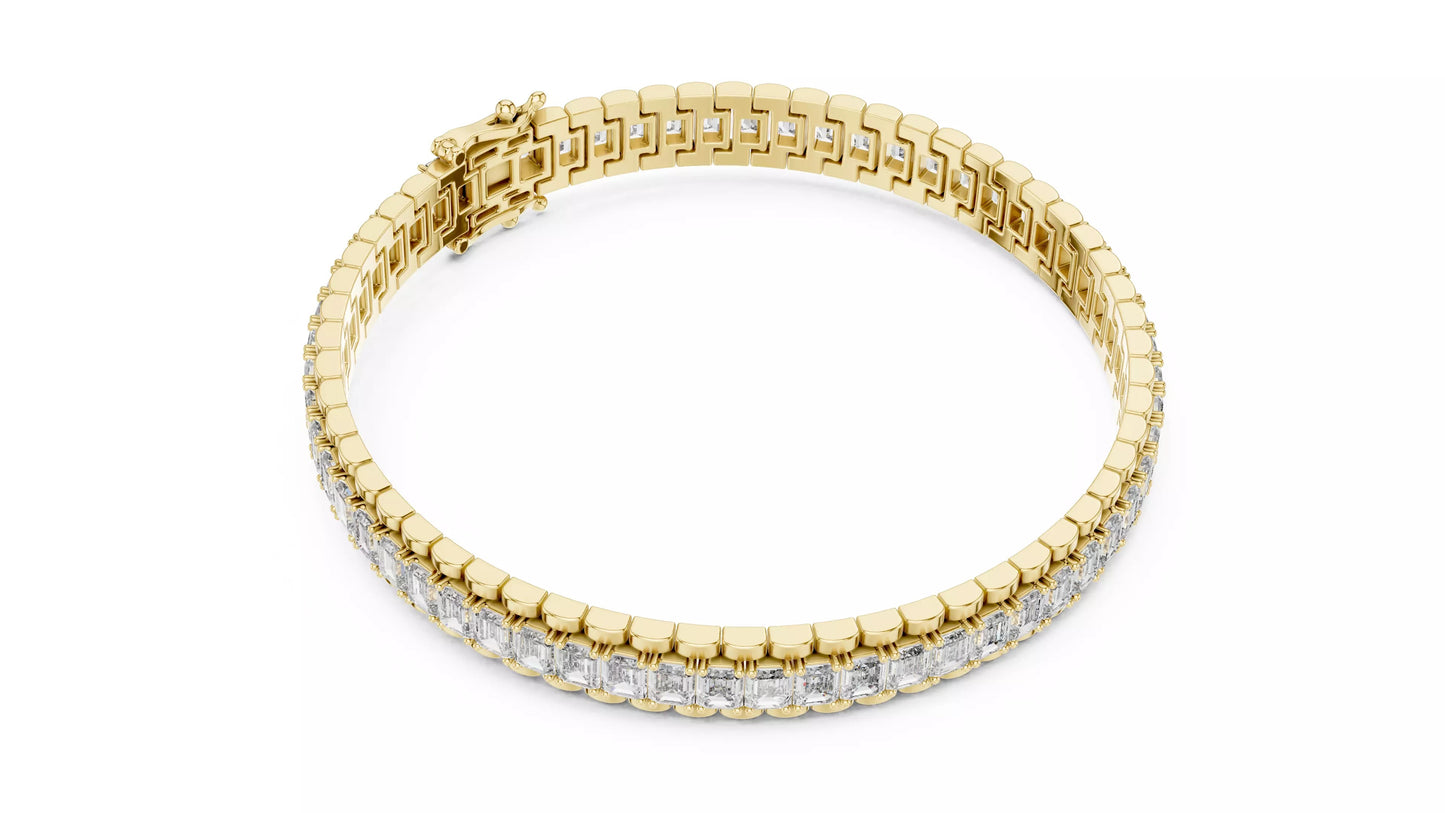 YELLOW GOLD LAB-GROWN DIAMOND TENNIS BRACELET WITH CONTINUOUS ROW OF EMERALD-CUT VVS–VS+ D–F DIAMONDS IN PRONG SETTING #YELLOW GOLD