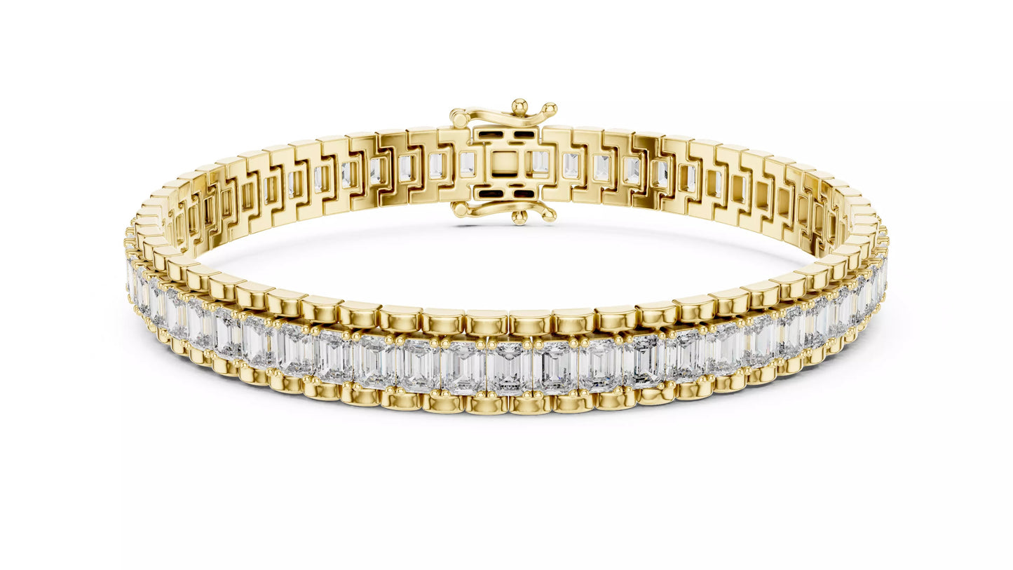 YELLOW GOLD LAB-GROWN DIAMOND TENNIS BRACELET WITH CONTINUOUS ROW OF EMERALD-CUT VVS–VS+ D–F DIAMONDS IN PRONG SETTING #YELLOW GOLD