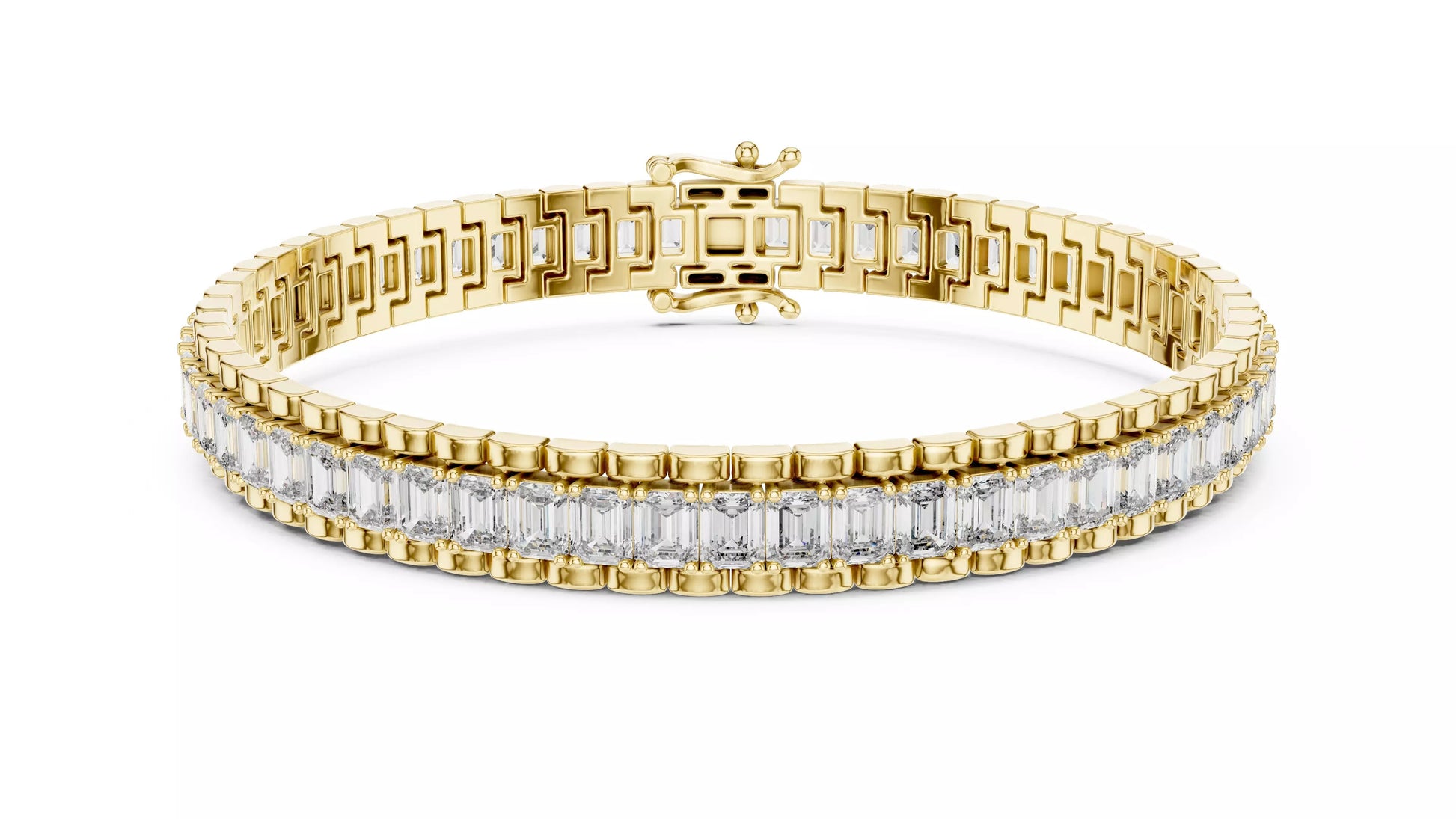 YELLOW GOLD LAB-GROWN DIAMOND TENNIS BRACELET WITH CONTINUOUS ROW OF EMERALD-CUT VVS–VS+ D–F DIAMONDS IN PRONG SETTING #YELLOW GOLD