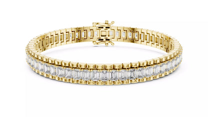 YELLOW GOLD LAB-GROWN DIAMOND TENNIS BRACELET WITH CONTINUOUS ROW OF EMERALD-CUT VVS–VS+ D–F DIAMONDS IN PRONG SETTING #YELLOW GOLD