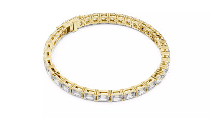 YELLOW GOLD LAB-GROWN DIAMOND BRACELET HIGHLIGHTING EMERALD-CUT AND ROUND PRONG-SET VVS TO VS+ D–F DIAMONDS IN TENNIS LAYOUT #YELLOW GOLD
