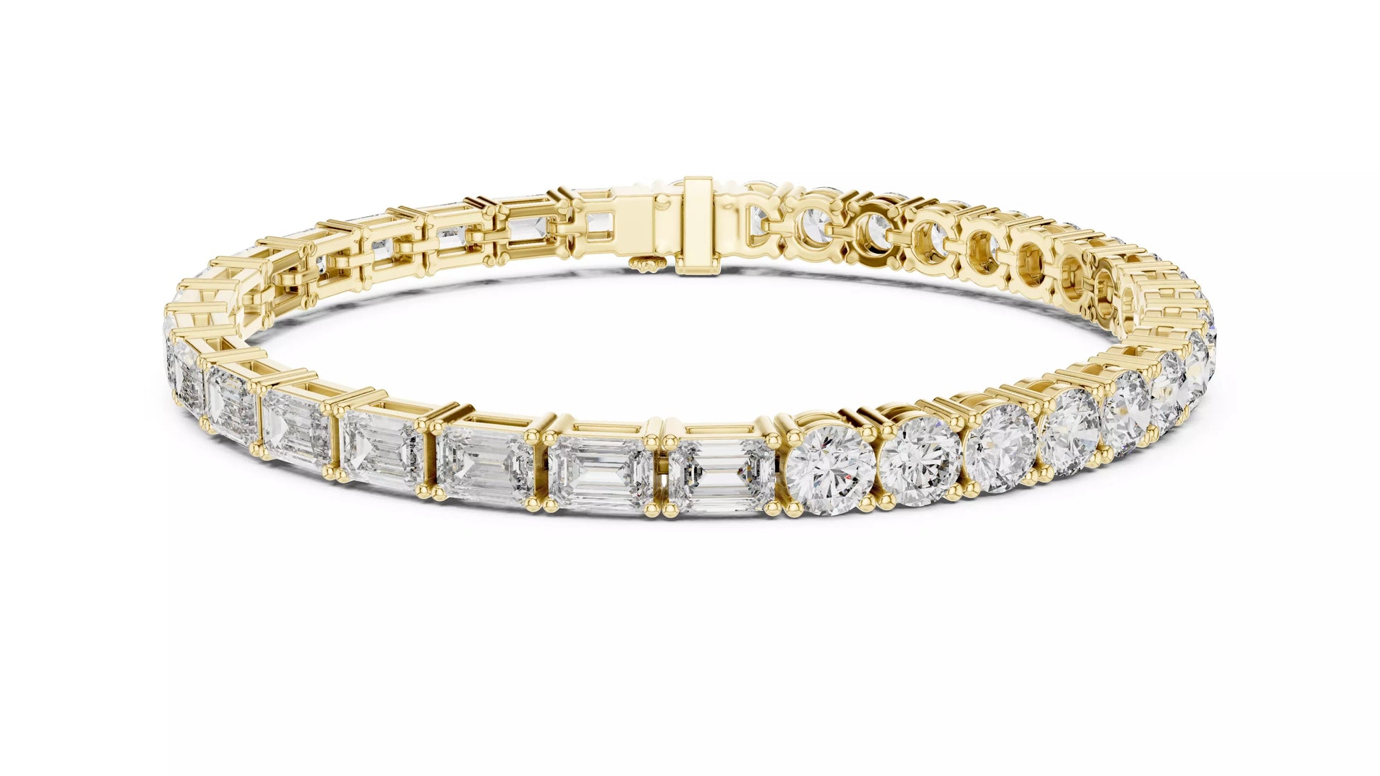 YELLOW GOLD LAB-GROWN DIAMOND BRACELET HIGHLIGHTING EMERALD-CUT AND ROUND PRONG-SET VVS TO VS+ D–F DIAMONDS IN TENNIS LAYOUT #YELLOW GOLD