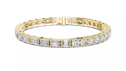 YELLOW GOLD LAB-GROWN DIAMOND BRACELET HIGHLIGHTING EMERALD-CUT AND ROUND PRONG-SET VVS TO VS+ D–F DIAMONDS IN TENNIS LAYOUT #YELLOW GOLD