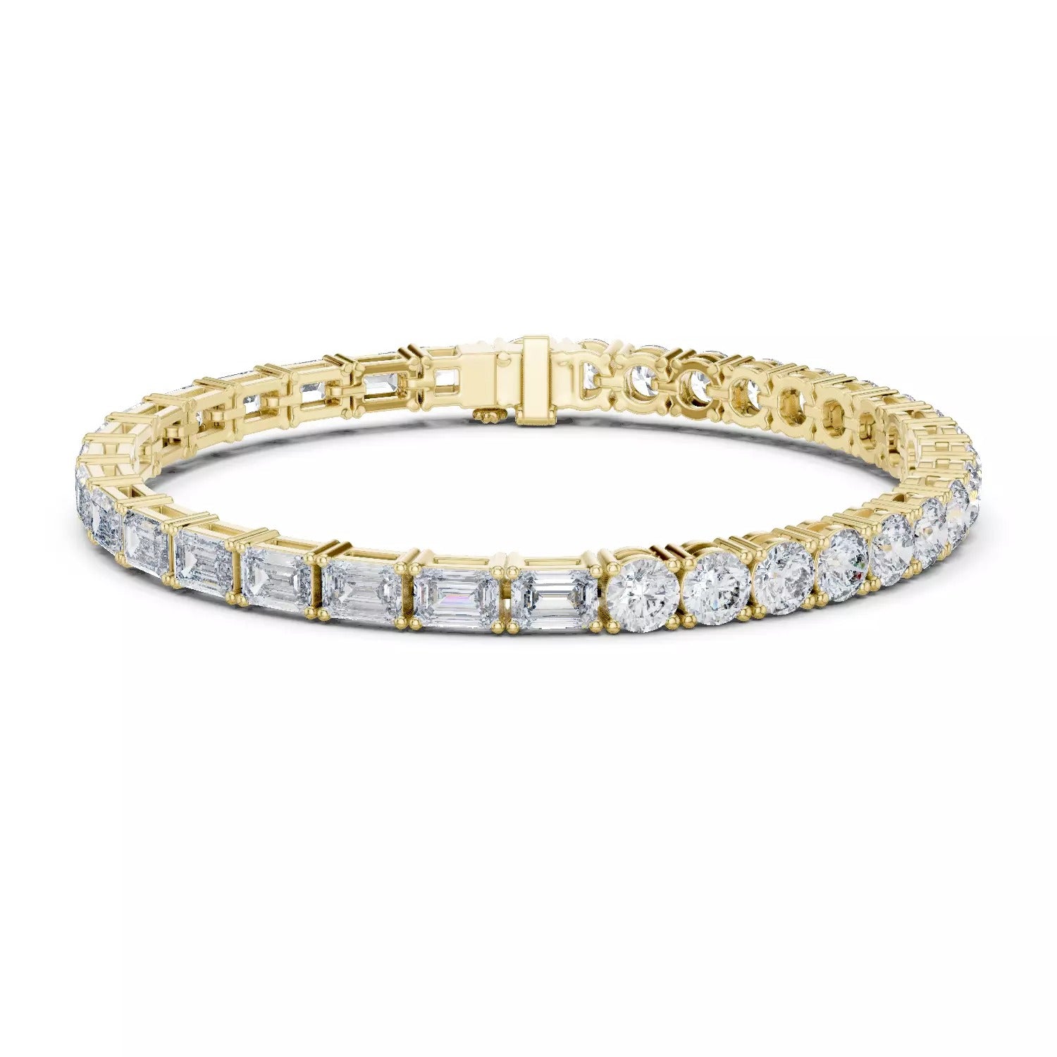 YELLOW GOLD LAB-GROWN DIAMOND BRACELET HIGHLIGHTING EMERALD-CUT AND ROUND PRONG-SET VVS TO VS+ D–F DIAMONDS IN TENNIS LAYOUT #YELLOW GOLD