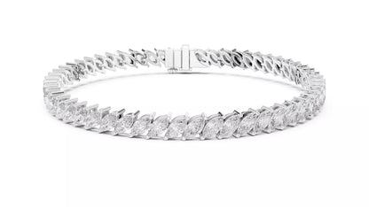 WHITE GOLD LAB-GROWN DIAMOND BRACELET WITH MARQUISE TENNIS DESIGN AND BOX CLASP, LAB-GROWN VVS TO VS+ CLARITY D–F COLOR DIAMONDS #WHITE GOLD