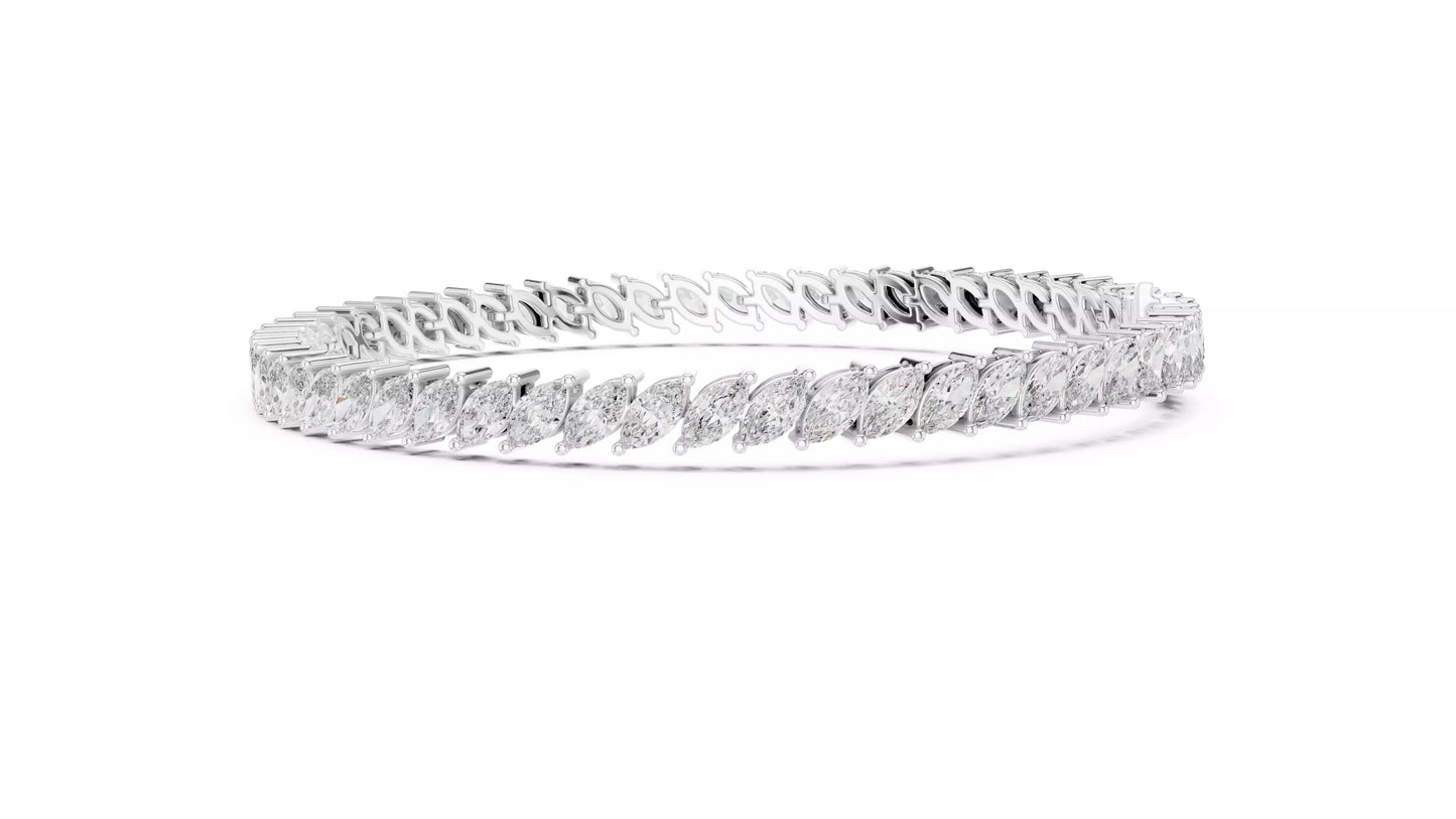 WHITE GOLD LAB-GROWN DIAMOND BRACELET WITH MARQUISE TENNIS DESIGN AND BOX CLASP, LAB-GROWN VVS TO VS+ CLARITY D–F COLOR DIAMONDS #WHITE GOLD