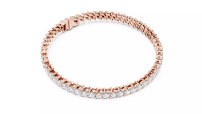 ROSE GOLD LAB-GROWN DIAMOND BRACELET SHOWING STRUCTURED LINK DESIGN AND MARQUISE TENNIS LAYOUT, VVS TO VS+ CLARITY D–F COLOR DIAMONDS #ROSE GOLD