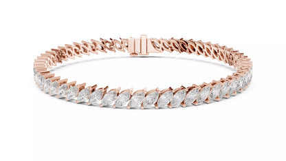ROSE GOLD LAB-GROWN DIAMOND BRACELET SHOWING STRUCTURED LINK DESIGN AND MARQUISE TENNIS LAYOUT, VVS TO VS+ CLARITY D–F COLOR DIAMONDS #ROSE GOLD