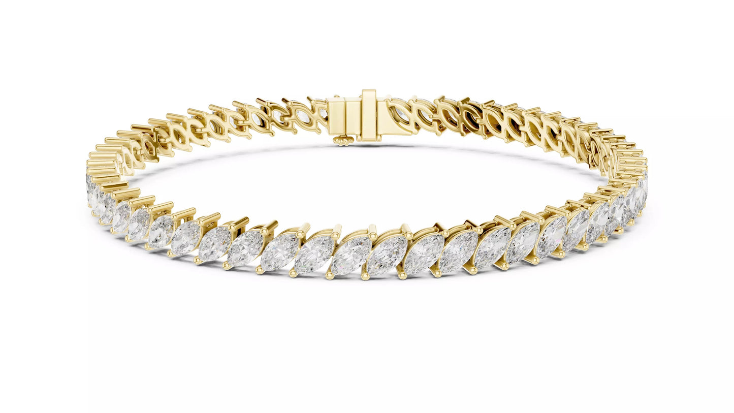 YELLOW GOLD LAB-GROWN DIAMOND BRACELET WITH MARQUISE TENNIS DESIGN, VVS TO VS+ CLARITY D–F COLOR DIAMONDS AND BOX CLASP #YELLOW GOLD
