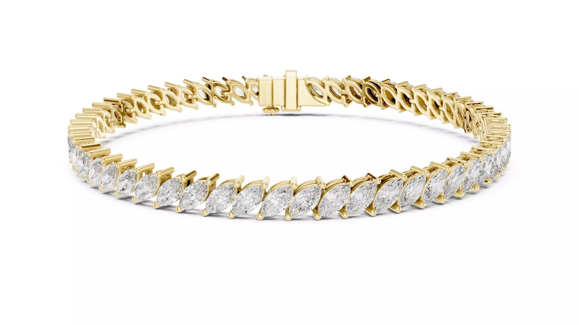 YELLOW GOLD LAB-GROWN DIAMOND BRACELET WITH MARQUISE TENNIS DESIGN, VVS TO VS+ CLARITY D–F COLOR DIAMONDS AND BOX CLASP #YELLOW GOLD