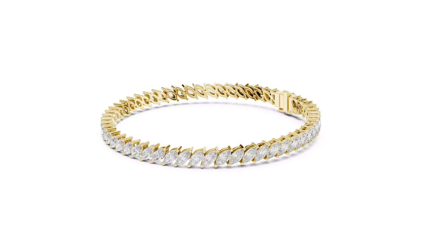 YELLOW GOLD LAB-GROWN DIAMOND BRACELET WITH MARQUISE TENNIS DESIGN, VVS TO VS+ CLARITY D–F COLOR DIAMONDS AND BOX CLASP #YELLOW GOLD