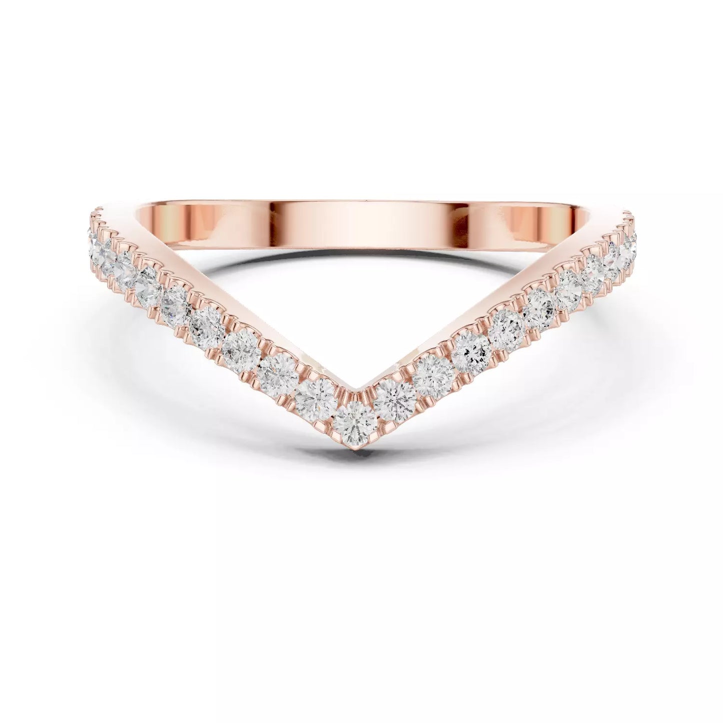 Eternal Chevron curved lab-grown diamond ring with round brilliant pavé diamonds in D–F color and VVS to VS+ clarity set in Rose Gold #ROSE GOLD