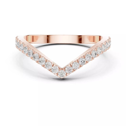 Eternal Chevron curved lab-grown diamond ring with round brilliant pavé diamonds in D–F color and VVS to VS+ clarity set in Rose Gold #ROSE GOLD