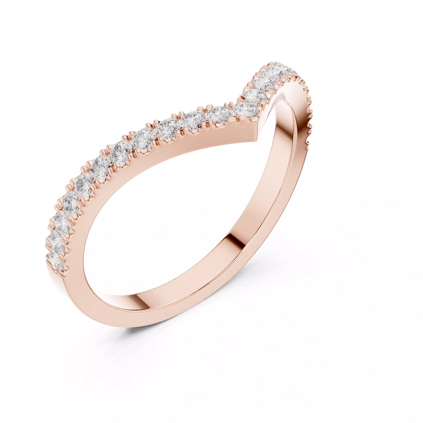 Eternal Chevron curved lab-grown diamond ring with round brilliant pavé diamonds in D–F color and VVS to VS+ clarity set in Rose Gold #ROSE GOLD