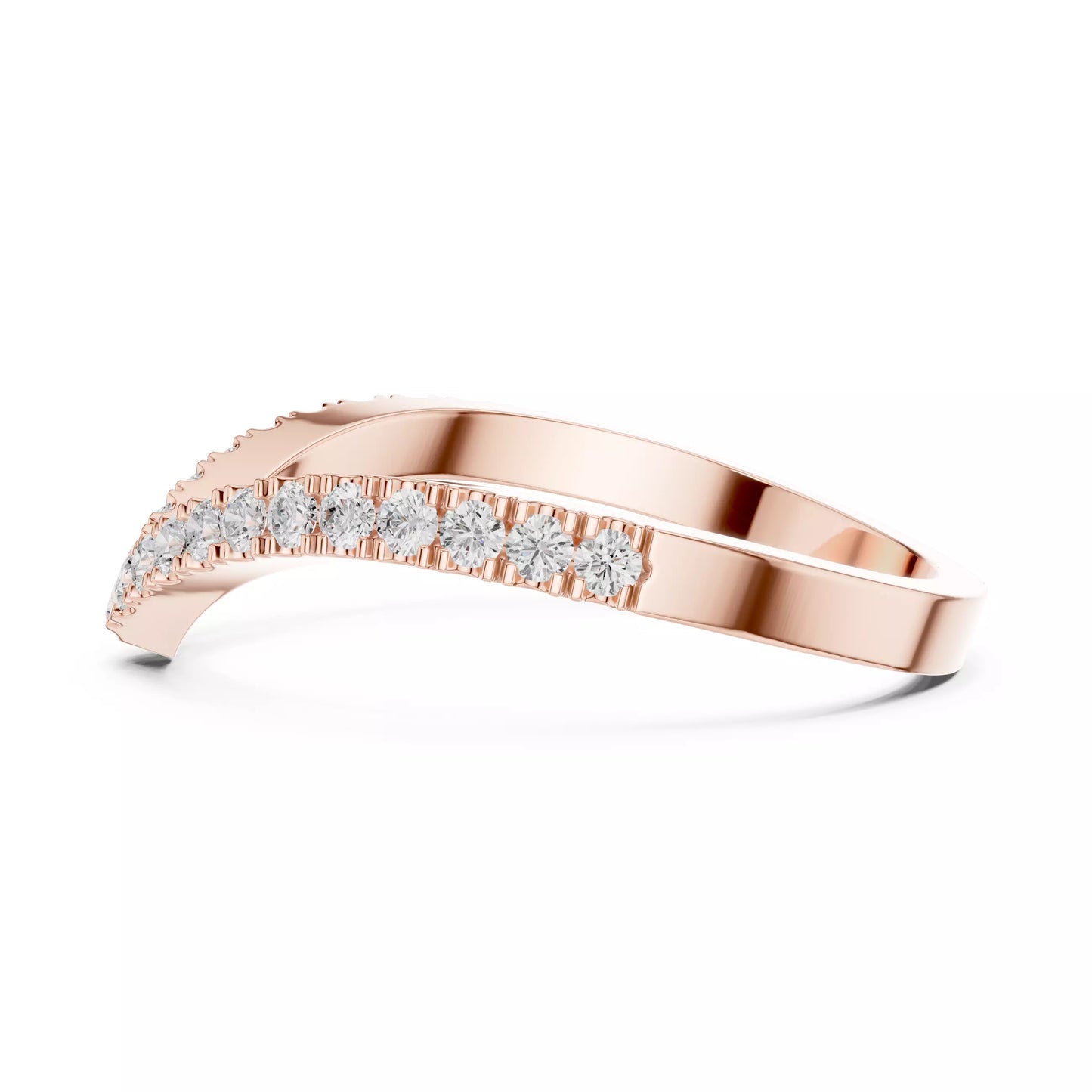 Eternal Chevron curved lab-grown diamond ring with round brilliant pavé diamonds in D–F color and VVS to VS+ clarity set in Rose Gold #ROSE GOLD
