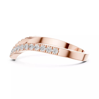 Eternal Chevron curved lab-grown diamond ring with round brilliant pavé diamonds in D–F color and VVS to VS+ clarity set in Rose Gold #ROSE GOLD
