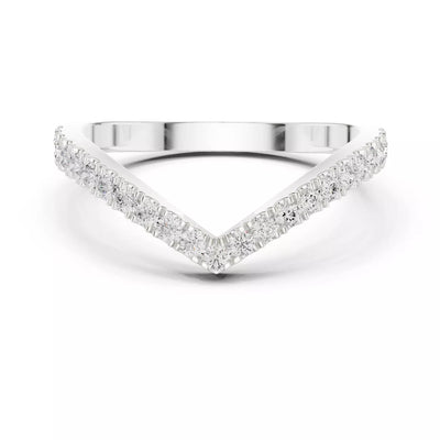 Eternal Chevron V-shaped curved lab-grown diamond ring with round pavé-set diamonds in White Gold featuring D–F color and VVS to VS+ clarity #WHITE GOLD