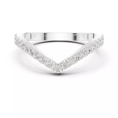 Eternal Chevron V-shaped curved lab-grown diamond ring with round pavé-set diamonds in White Gold featuring D–F color and VVS to VS+ clarity #WHITE GOLD