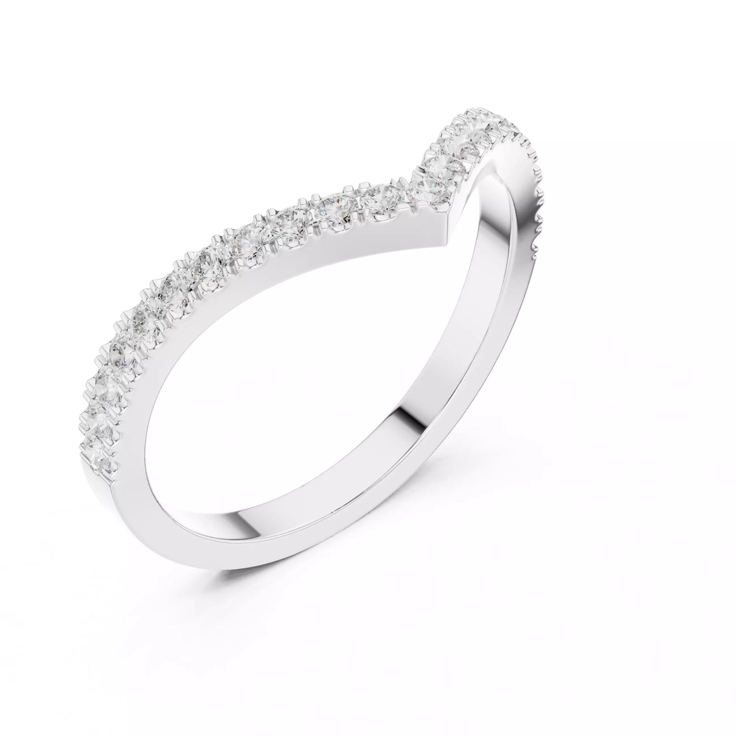 Eternal Chevron V-shaped curved lab-grown diamond ring with round pavé-set diamonds in White Gold featuring D–F color and VVS to VS+ clarity #WHITE GOLD