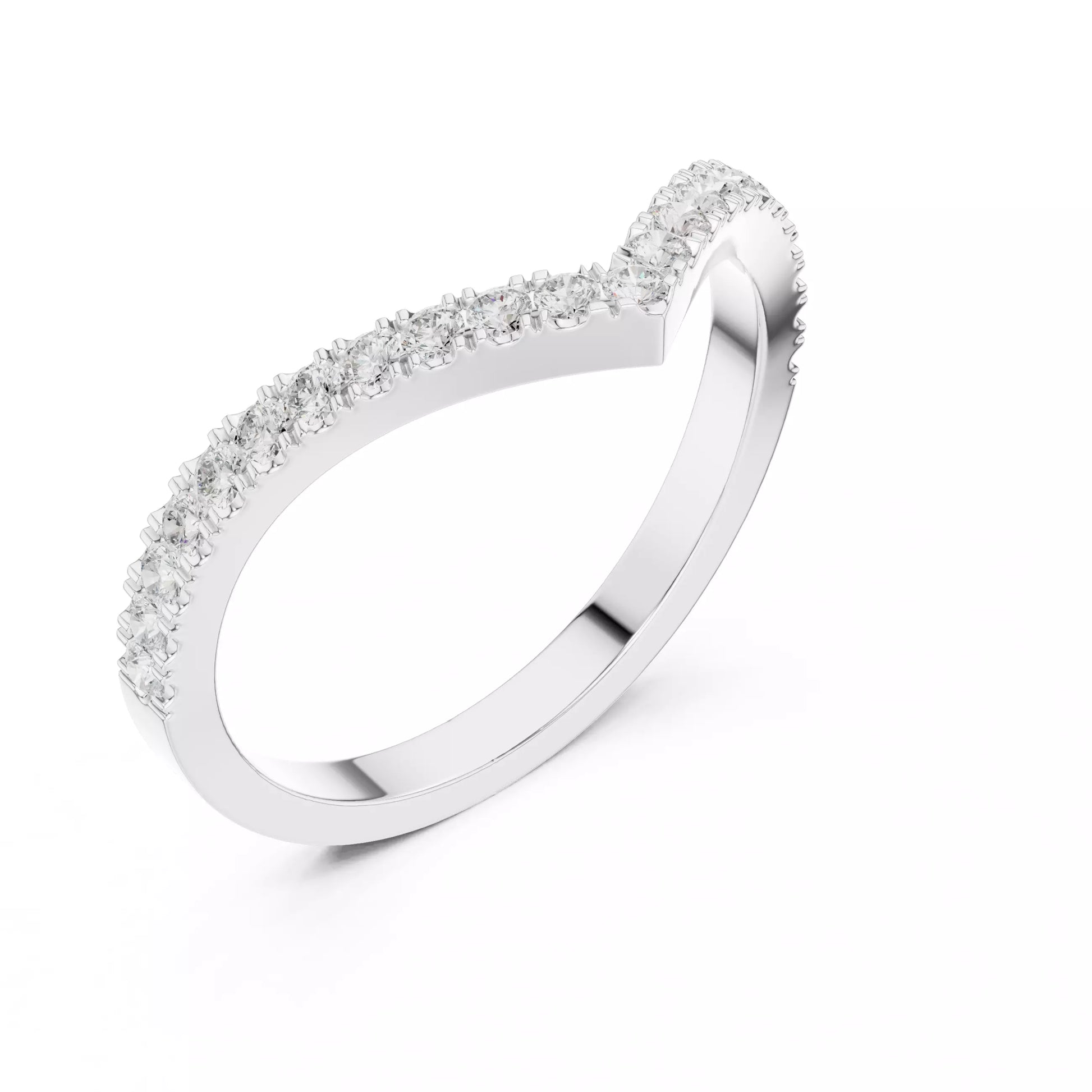 Eternal Chevron V-shaped curved lab-grown diamond ring with round pavé-set diamonds in White Gold featuring D–F color and VVS to VS+ clarity #WHITE GOLD