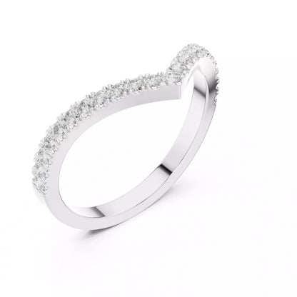 Eternal Chevron V-shaped curved lab-grown diamond ring with round pavé-set diamonds in White Gold featuring D–F color and VVS to VS+ clarity #WHITE GOLD
