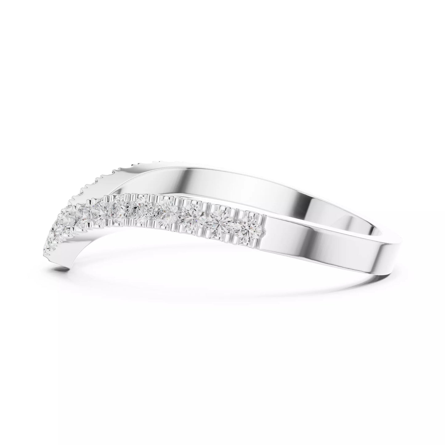 Eternal Chevron V-shaped curved lab-grown diamond ring with round pavé-set diamonds in White Gold featuring D–F color and VVS to VS+ clarity #WHITE GOLD