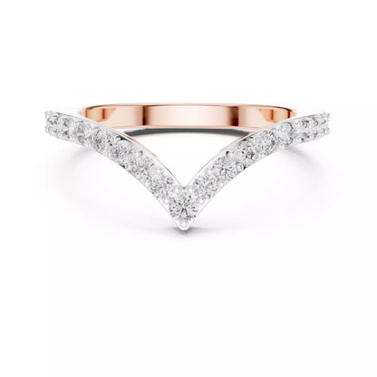 Lab-grown diamond ring with curved V band design, prong-set round diamonds, VVS to VS+ clarity, D–F color, Rose Gold  finish #ROSE GOLD
