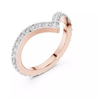 Lab-grown diamond ring with curved V band design, prong-set round diamonds, VVS to VS+ clarity, D–F color, Rose Gold  finish #ROSE GOLD