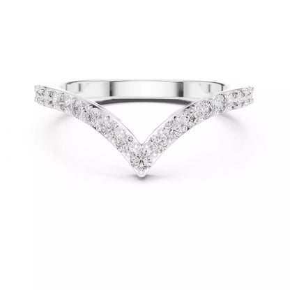 Lab-grown diamond ring with curved V band design, prong-set round diamonds, VVS to VS+ clarity, D–F color, White Gold  finish #WHITE GOLD