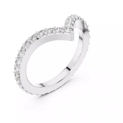 Lab-grown diamond ring with curved V band design, prong-set round diamonds, VVS to VS+ clarity, D–F color, White Gold  finish #WHITE GOLD