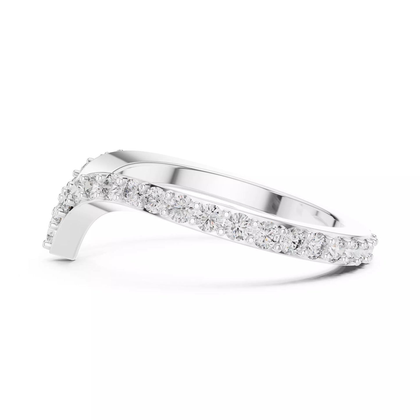Lab-grown diamond ring with curved V band design, prong-set round diamonds, VVS to VS+ clarity, D–F color, White Gold  finish #WHITE GOLD