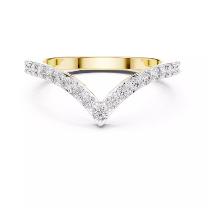 Lab-grown diamond ring with curved V band design, prong-set round diamonds, VVS to VS+ clarity, D–F color, Yellow Gold  finish #YELLOW GOLD