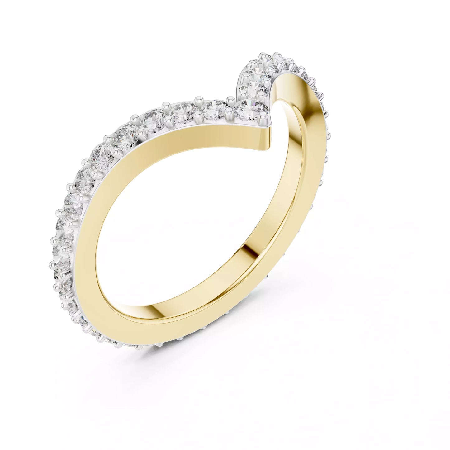 Lab-grown diamond ring with curved V band design, prong-set round diamonds, VVS to VS+ clarity, D–F color, Yellow Gold  finish #YELLOW GOLD