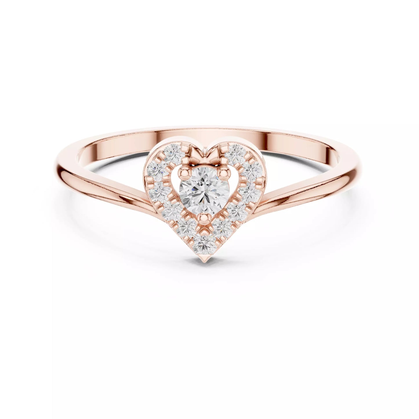 Heart halo ring design, VVS to VS+ clarity, D–F color, Rose Gold finish #ROSE GOLD