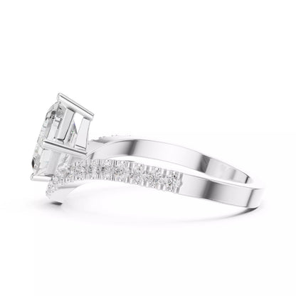 Lab-grown diamond ring with asscher-cut center, V-shaped chevron design, VVS to VS+ clarity, D–F color, White Gold  #WHITE GOLD