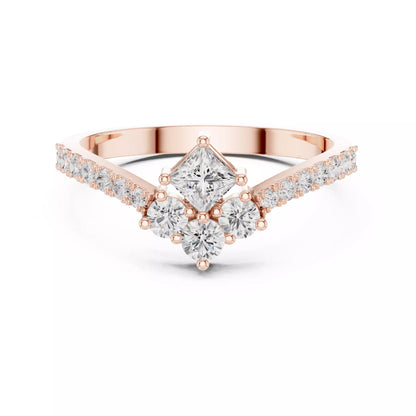 Lab-grown diamond ring with V-shaped solitaire-inspired design, princess and round diamonds, VVS to VS+ clarity, D–F color, Rose Gold #ROSE GOLD