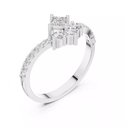Lab-grown diamond ring with V-shaped cluster design, princess and round diamonds, VVS to VS+ clarity, D–F color, White Gold #WHITE GOLD