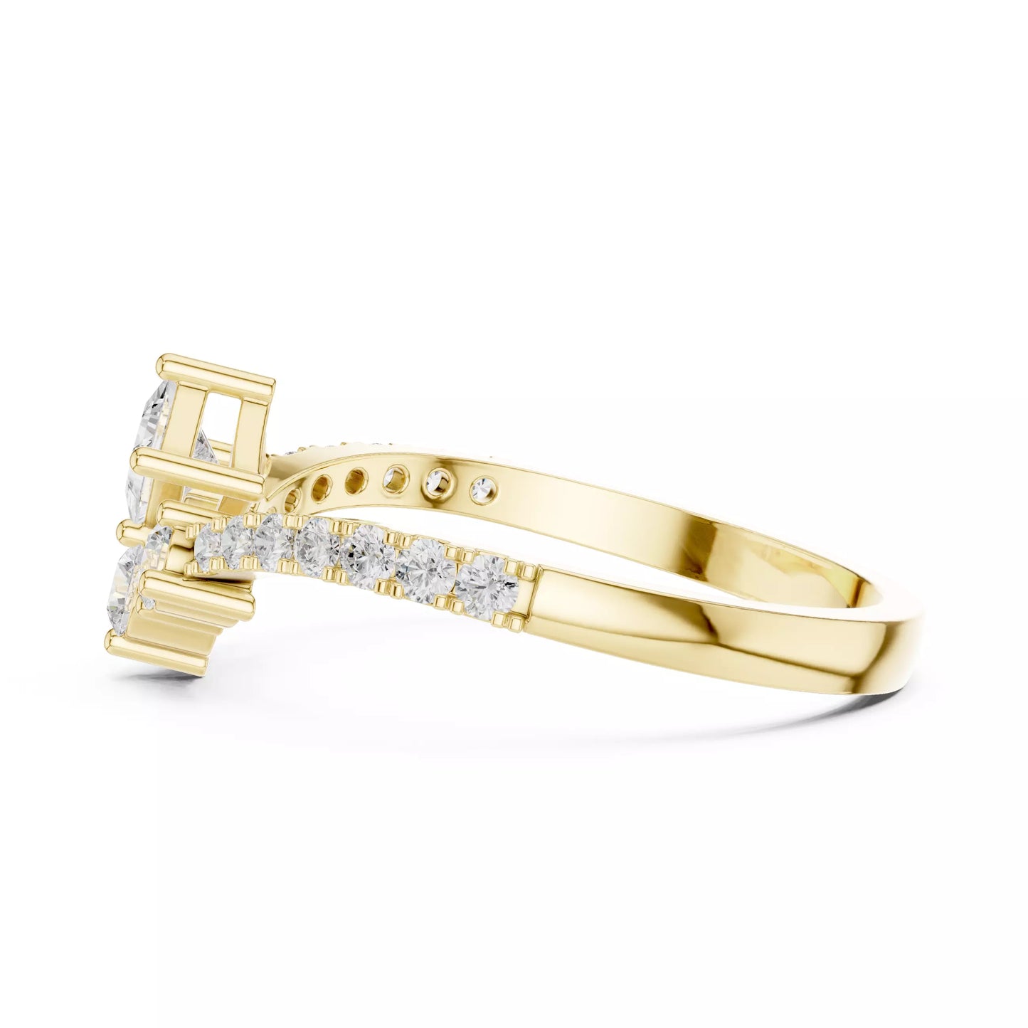 Lab-grown diamond ring with V-shaped cluster design, princess and round diamonds, VVS to VS+ clarity, D–F color, Yellow Gold #YELLOW GOLD
