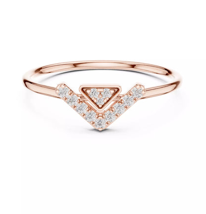 Lab-grown diamond ring with split-style chevron band and floating triangle design, round diamonds, VVS to VS+ clarity, D–F color, Rose Gold #ROSE GOLD