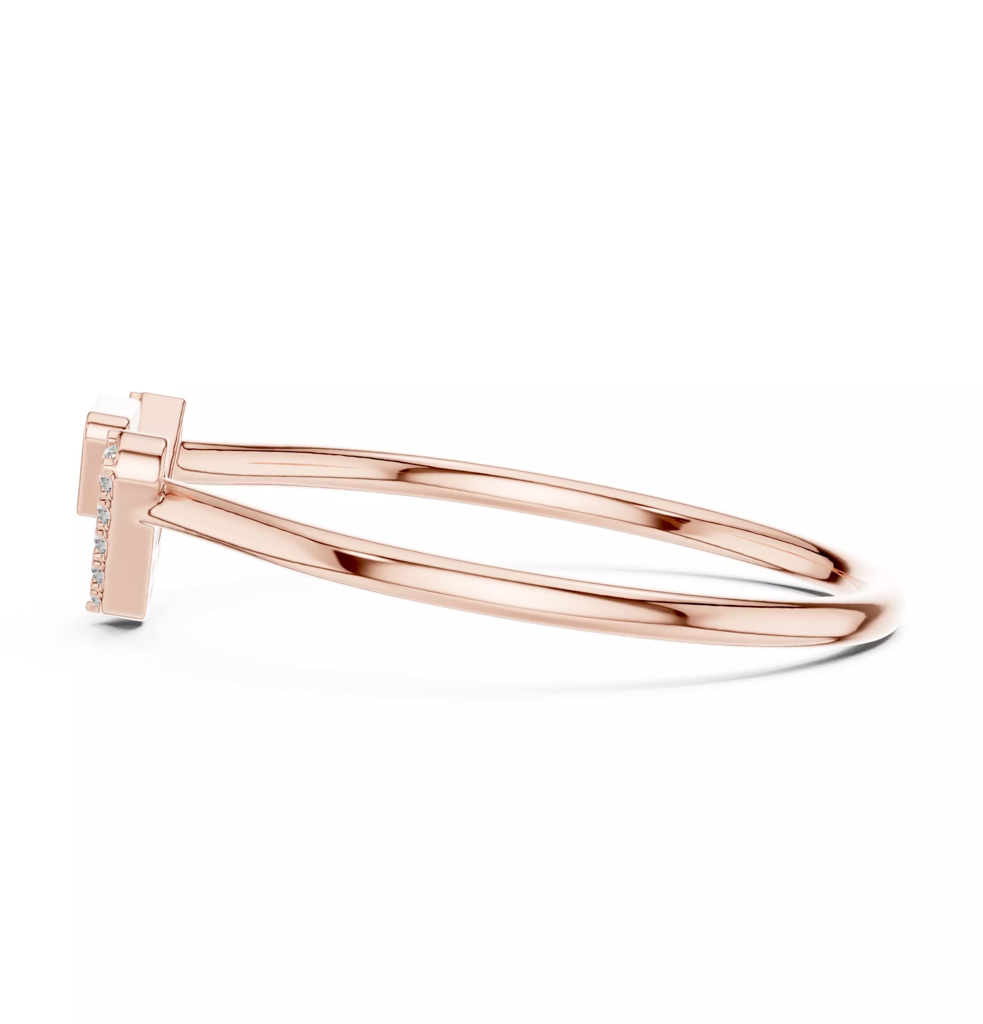 Lab-grown diamond ring with split-style chevron band and floating triangle design, round diamonds, VVS to VS+ clarity, D–F color, Rose Gold #ROSE GOLD