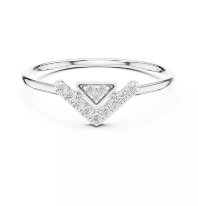 Lab-grown diamond ring with split-style chevron band and floating triangle design, round diamonds, VVS to VS+ clarity, D–F color, White Gold #WHITE GOLD