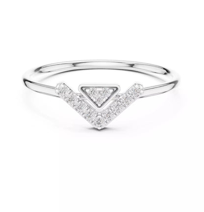 Lab-grown diamond ring with split-style chevron band and floating triangle design, round diamonds, VVS to VS+ clarity, D–F color, White Gold #WHITE GOLD