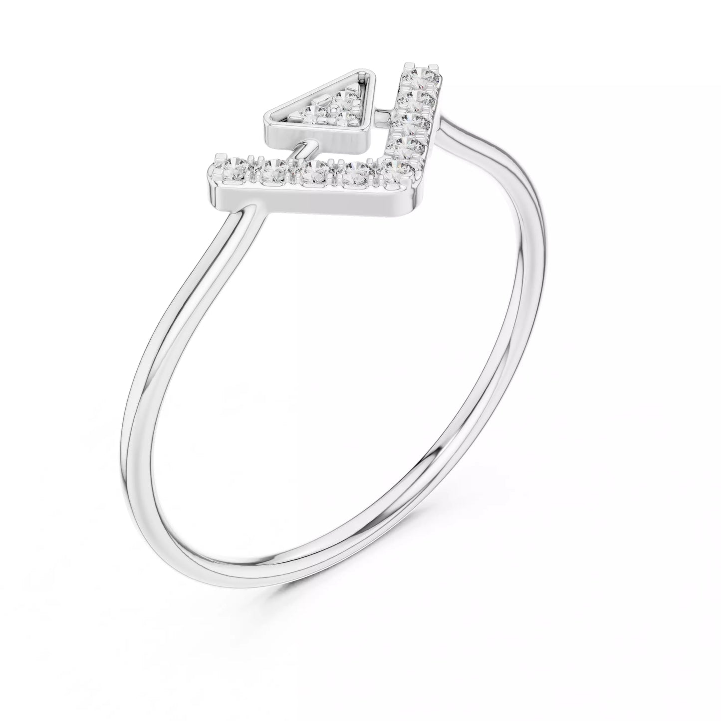 Lab-grown diamond ring with split-style chevron band and floating triangle design, round diamonds, VVS to VS+ clarity, D–F color, White Gold #WHITE GOLD