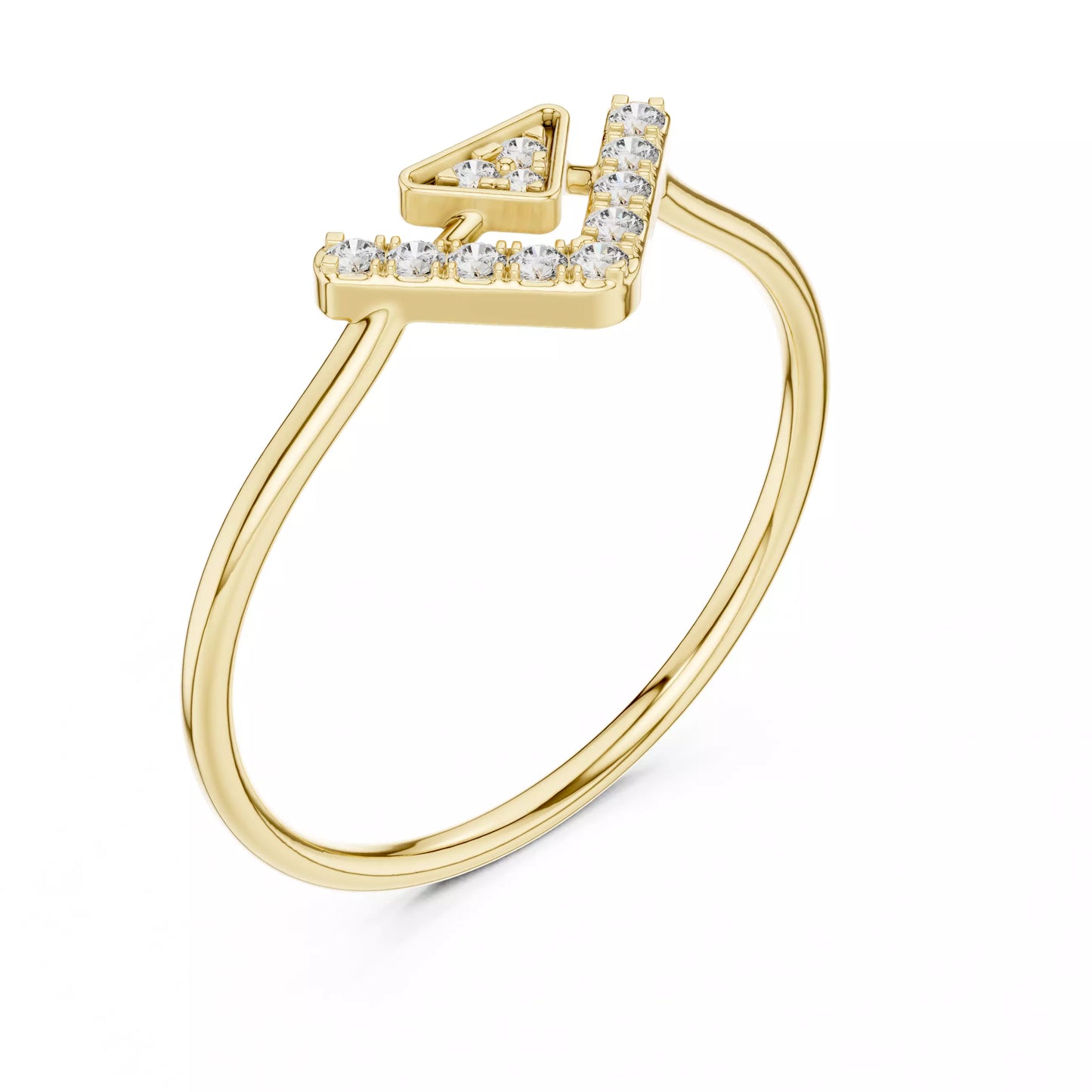Lab-grown diamond ring with split-style chevron band and floating triangle design, round diamonds, VVS to VS+ clarity, D–F color, Yellow Gold #YELLOW GOLD