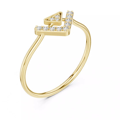 Lab-grown diamond ring with split-style chevron band and floating triangle design, round diamonds, VVS to VS+ clarity, D–F color, Yellow Gold #YELLOW GOLD