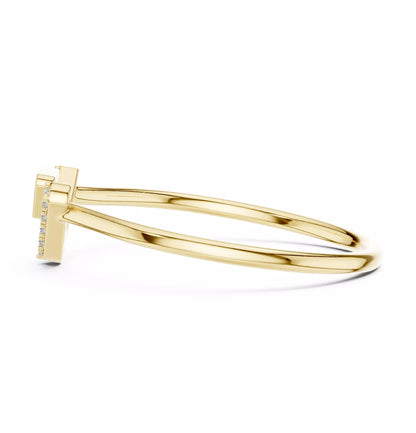 Lab-grown diamond ring with split-style chevron band and floating triangle design, round diamonds, VVS to VS+ clarity, D–F color, Yellow Gold #YELLOW GOLD