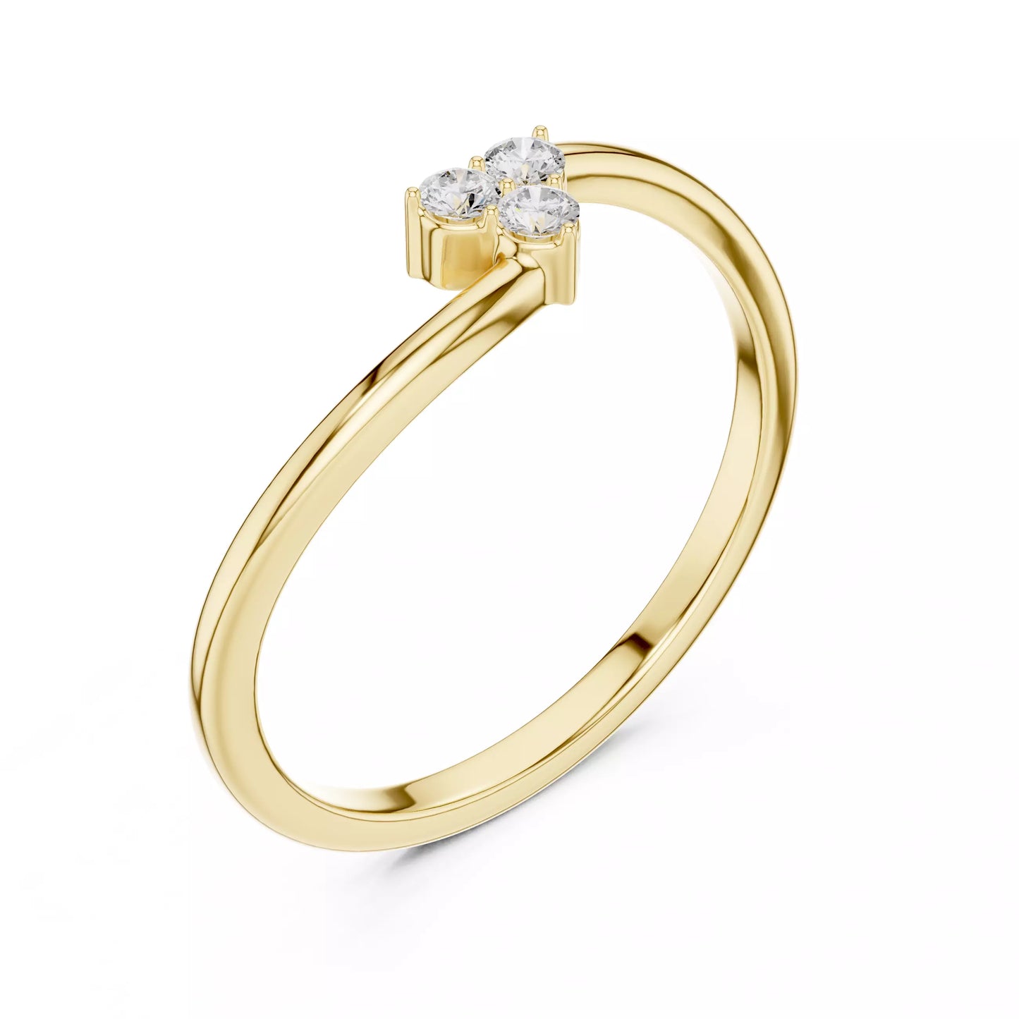 Lab-grown diamond ring with elegant bypass band and three-round diamond cluster design, VVS to VS+ clarity, D–F color, Yellow Gold #YELLOW GOLD