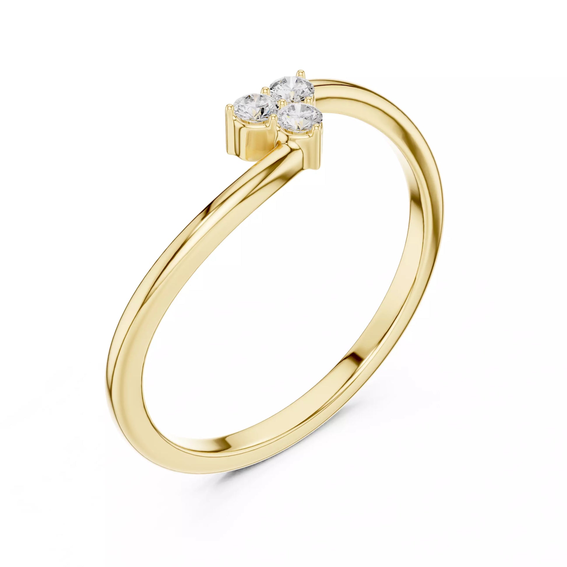 Lab-grown diamond ring with elegant bypass band and three-round diamond cluster design, VVS to VS+ clarity, D–F color, Yellow Gold #YELLOW GOLD